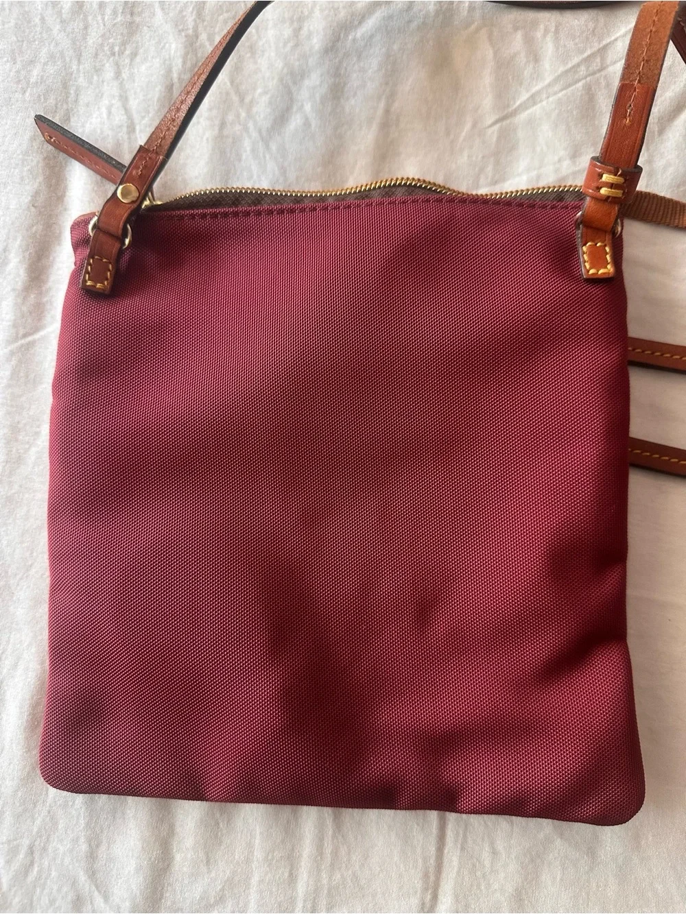 Dooney & Bourke Burgundy Crossbody with Tan Leather Trim